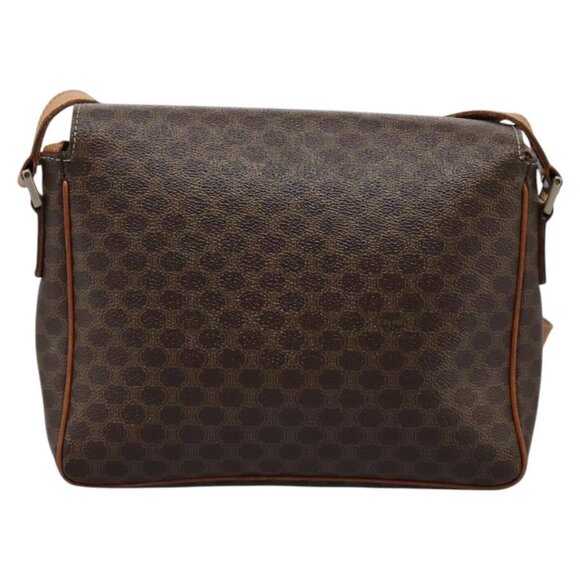 CELINE Macadam Canvas Circle Shoulder Bag PVC Leather Brown Gold Auth - Picture 2 of 16